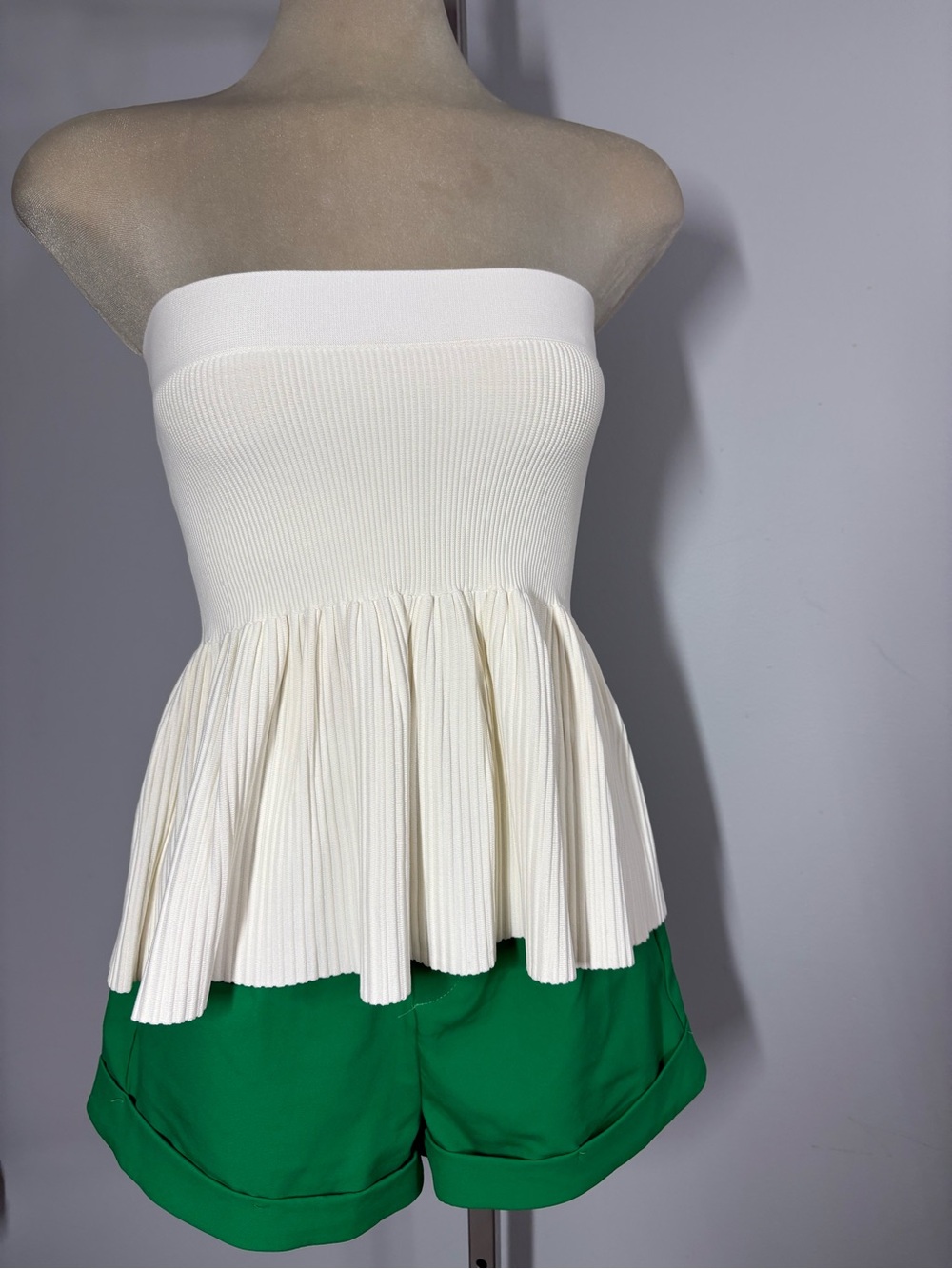 Strapless Ivory Peplum Knit Top